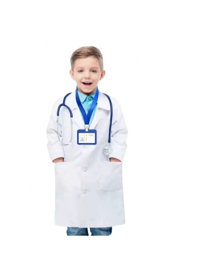مجموعة لعب الأدوار المهنية للأطفال مع معطف طبي، سماعة طبية وبطاقة تعريف، زي لعب تخيلي للأطفال من 6 إلى 7 سنوات 120 سم - Image 2